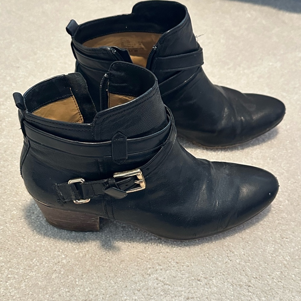 Coach Black Leather Ankle Booties with Buckle